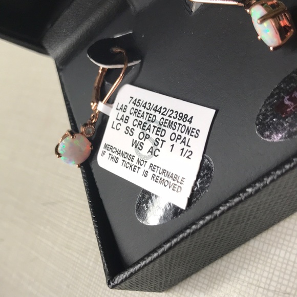 14k rose gold over silver opal leverback earrings - Picture 2 of 8